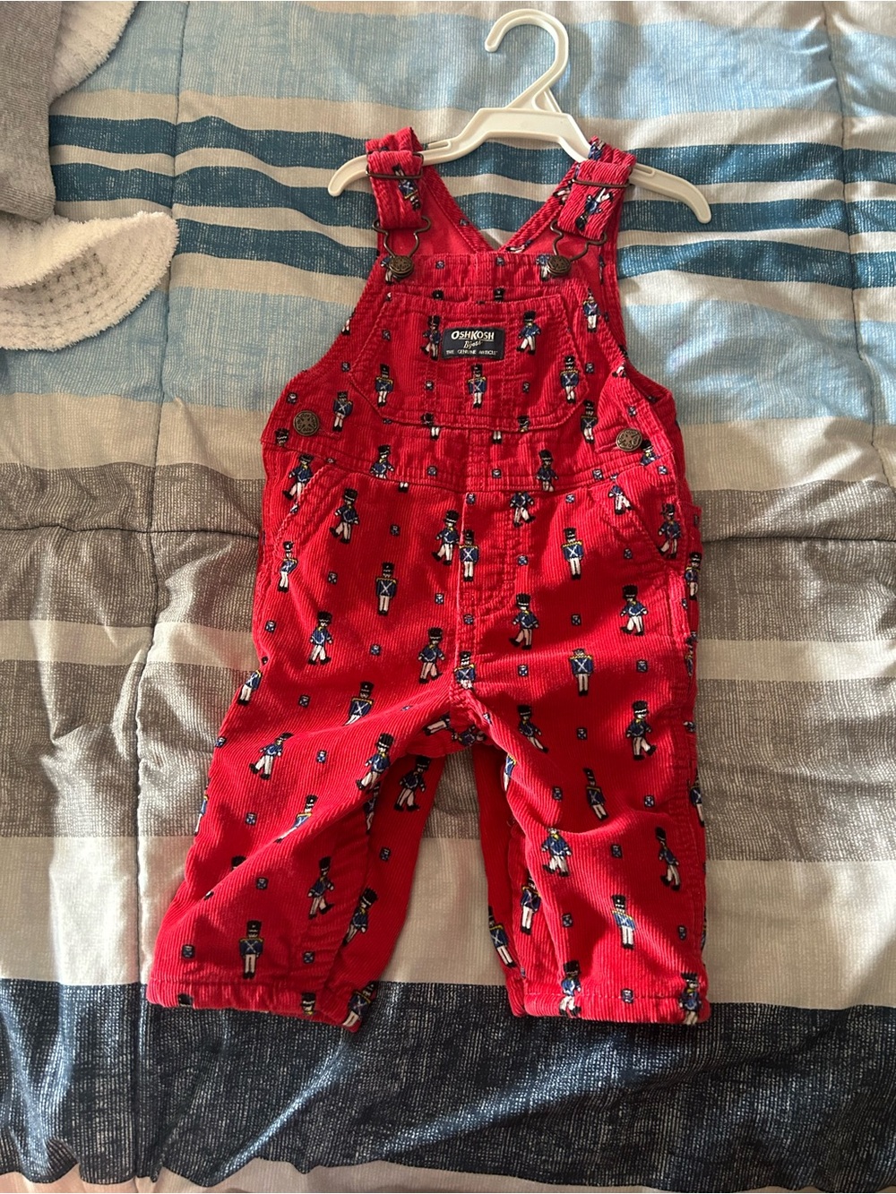 OshKosh B'gosh Red Corduroy Toddler Overalls with Nutcracker Print